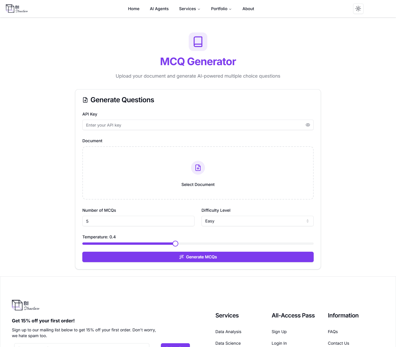 BI MCQs Generator